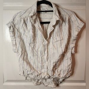 Japna White and Blue Striped Button Down Shirt